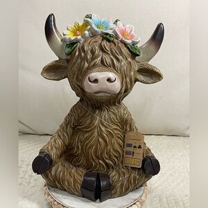 Viral tiktok solar highland cow with flowers 12” I am solar HTF